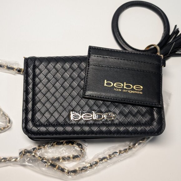 BEBE Woven Black Mini Bag + Matching Cardholder - Picture 1 of 5